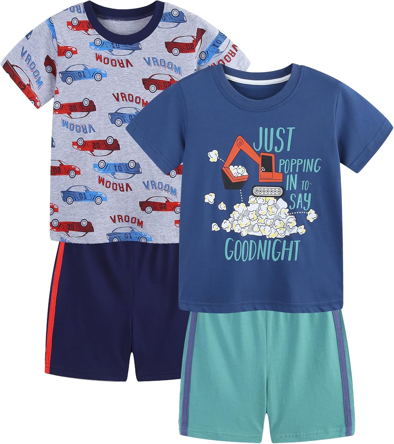 HILEELANG Toddler Boy Short Sets Summer Easter Outfit Cotton Tees Plaid Shorts Clothing 4PC Sets