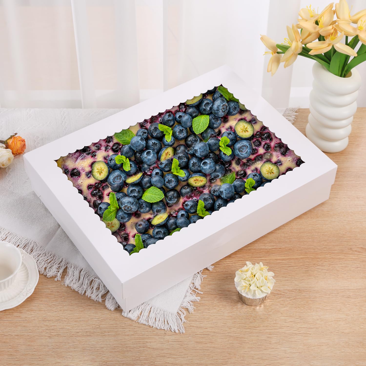 12 cajas de galletas, cajas grandes de panadería de 19 x 14 x 4 pulgadas con ventana para pasteles, chocolate, fresas, magdalenas, donas, pasteles, postres, Navidad (blanco)