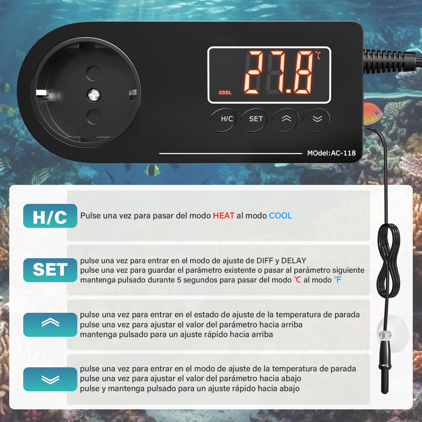 GlowUp Enchufe de Termostato Digital 220V Controlador de Temperatura Digital EU Higrostato Enchufe Termostato para Incubadora para Invernaderos, Reptiles, Acuarios, Incubadoras, Etc (1Pcs)
