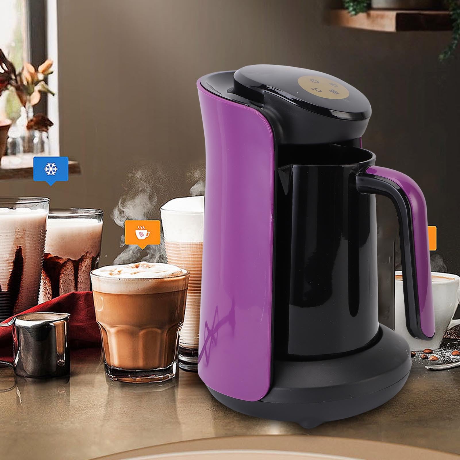 Mumusuki Türkische Kaffeemaschine, 400 W 6 Tassen Elektrische Türkische Kaffeemaschine mit Trockenem Kochen, Überhitzungsschutz und Anti -Überlauf -System für Kaffeee Heiße Getränke (EU-Stecker)