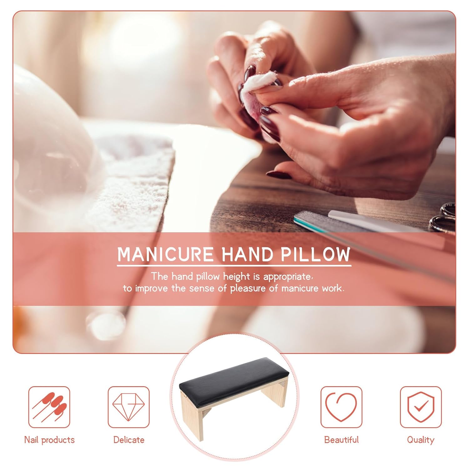 Manicure Hand Pillow Wooden Hand Rest Nail Art Bracket Pillow Black Natural Wood Manicure Tools for Nail Technicians