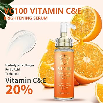 AILKE VC100 Whitening Skin Care Set, Reduce Wrinkles, Fine Lines, Clean & Smooth Skin, Anti-Aging, With Hydrolyzed Collagen, Vitamin E, Moisturizer For All Skin Types