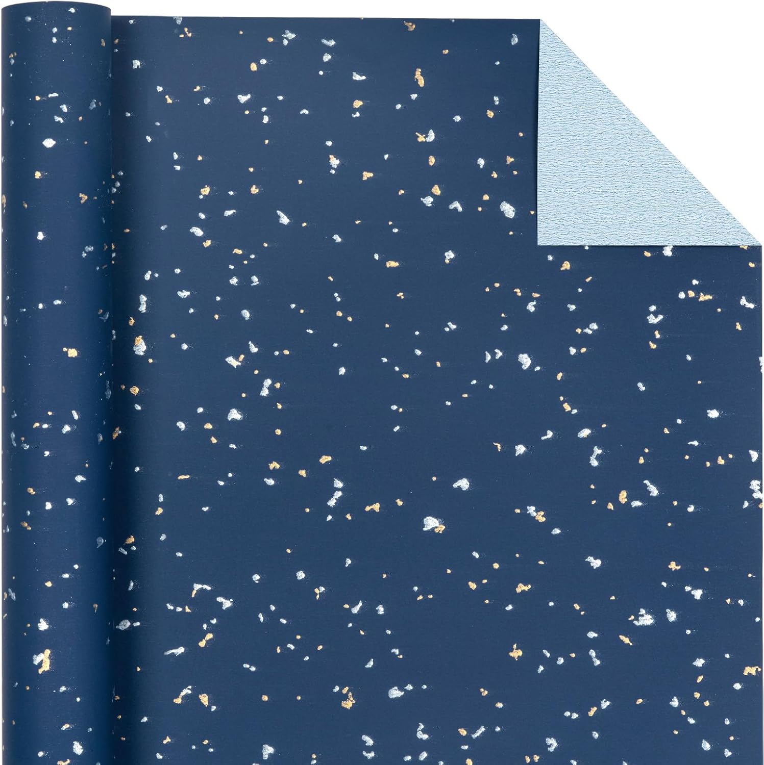 WRAPAHOLIC 30 Inch Navy Blue Wrapping Paper Roll - 30 Inch x 16.5 Feet - Navy Blue Gold Design with Silky Touch Perfect for Birthday, Holiday, Wedding, Baby Shower
