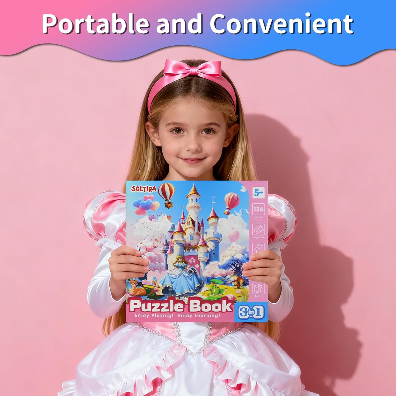 Puzzles for Girls 5-8 Princess Themes(Castle/Ball/Elf, 3 * 42PCS) Large Size Magnetic Puzzles for Girls 5-6 Travel Activities for Kids, Birthday Presents for Girl 5 6 7 8 Years Old