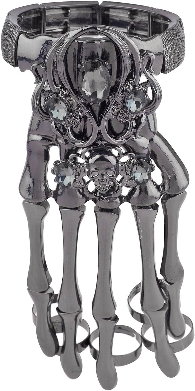 LUX ACCESSORIESBlack Hem Gothic Skull Tools Full Hand Skeleton Bracelet Rings