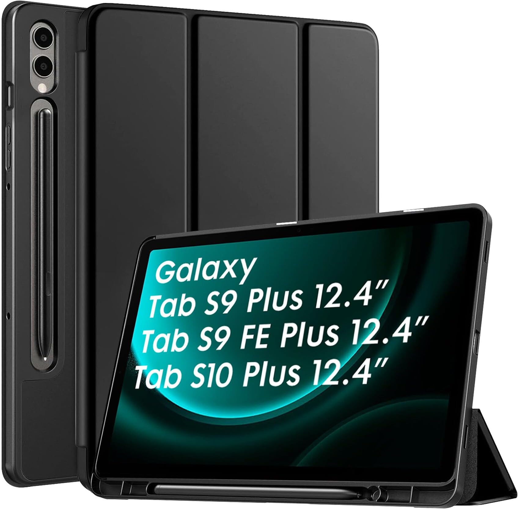 Robustrion Cover for Samsung Galaxy Tab S9 FE+ / Tab S10 Plus/Tab S9 Plus 12.4 inch Cover Case with [S Pen Holder] for Samsung Tab S9 FE Plus / S9+ / S10+ Tablet Cover [Auto Sleep/Wake] - Black