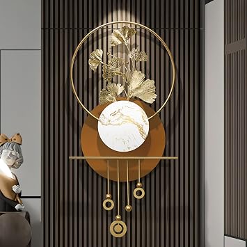 BULUXE Metal Wall Decor 46.5" Modern 3D Ginkgo Leaf Wall Art with Gold Finish & Marble Accent, Geometric Metal Wall Sculpture