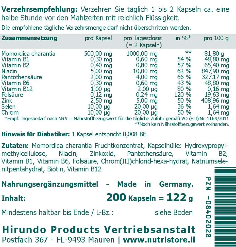 Bittermelone 500 mg vegane Kapseln 200 Stk.