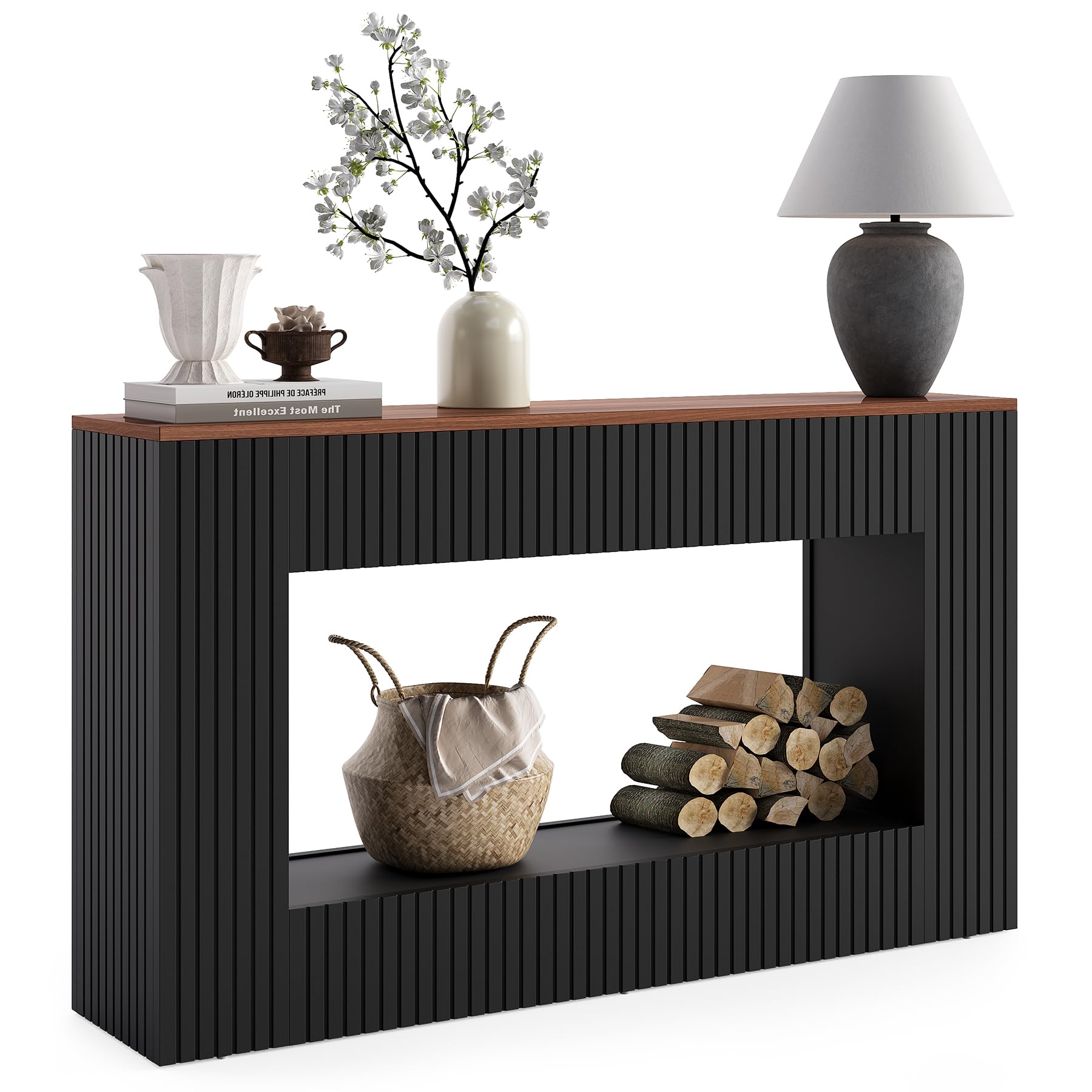 LITTLE TREE Black Console Table for Entryway, 55 Inch Long Narrow Farmhouse Sofa Table with Storage for Living Room, Hallway, Entry, Behind Couch,