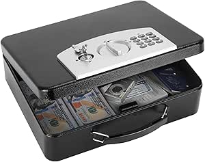 Kyodoled Digital Safe Box with Keypad Lock, Metal Security Box for Personal Items, 11.8 x 9.4 x 3.5 inches, Black