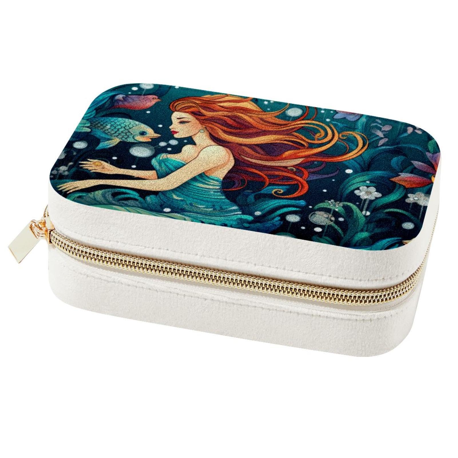 Boîte de rangement de bijoux de voyage en velours zippée