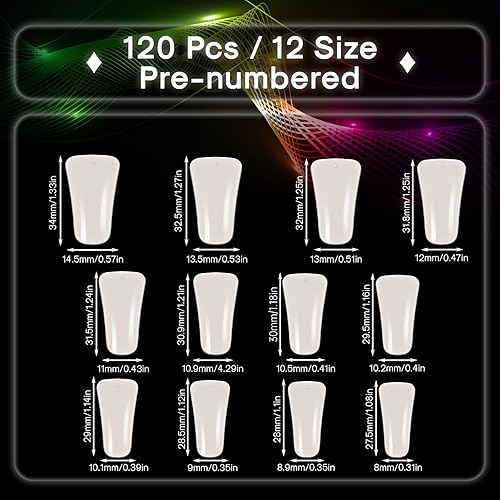 Miniatura 5 de Puntas de uñas de pato natural, 120 pies de pato de cristal natural para extensiones de uñas postizas francesas anchas, uñas acrílicas profesionales