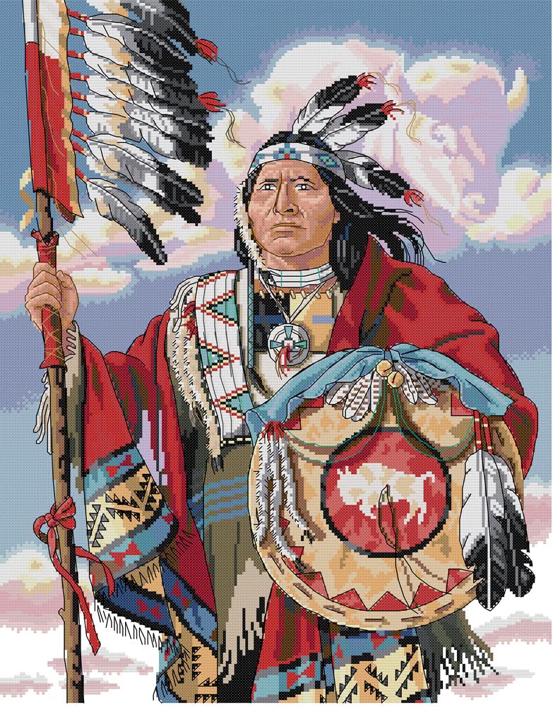 Awesocrafts Cross Stitch Stamped Kits Indian Chiefs Easy Patterns Cross Stitching Embroidery Needlework Kit Supplies 14CT 2 Strands