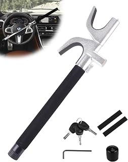 TUXIBYLY Steering Wheel Lock Anti-Theft Device with Flashlight/SOS LED Light, Escape Hammer, Seat Belt Cutter, 3 Keys Adjustable Car Theft Prevention Device Universal Fit for Car/Truck/Van/SUV