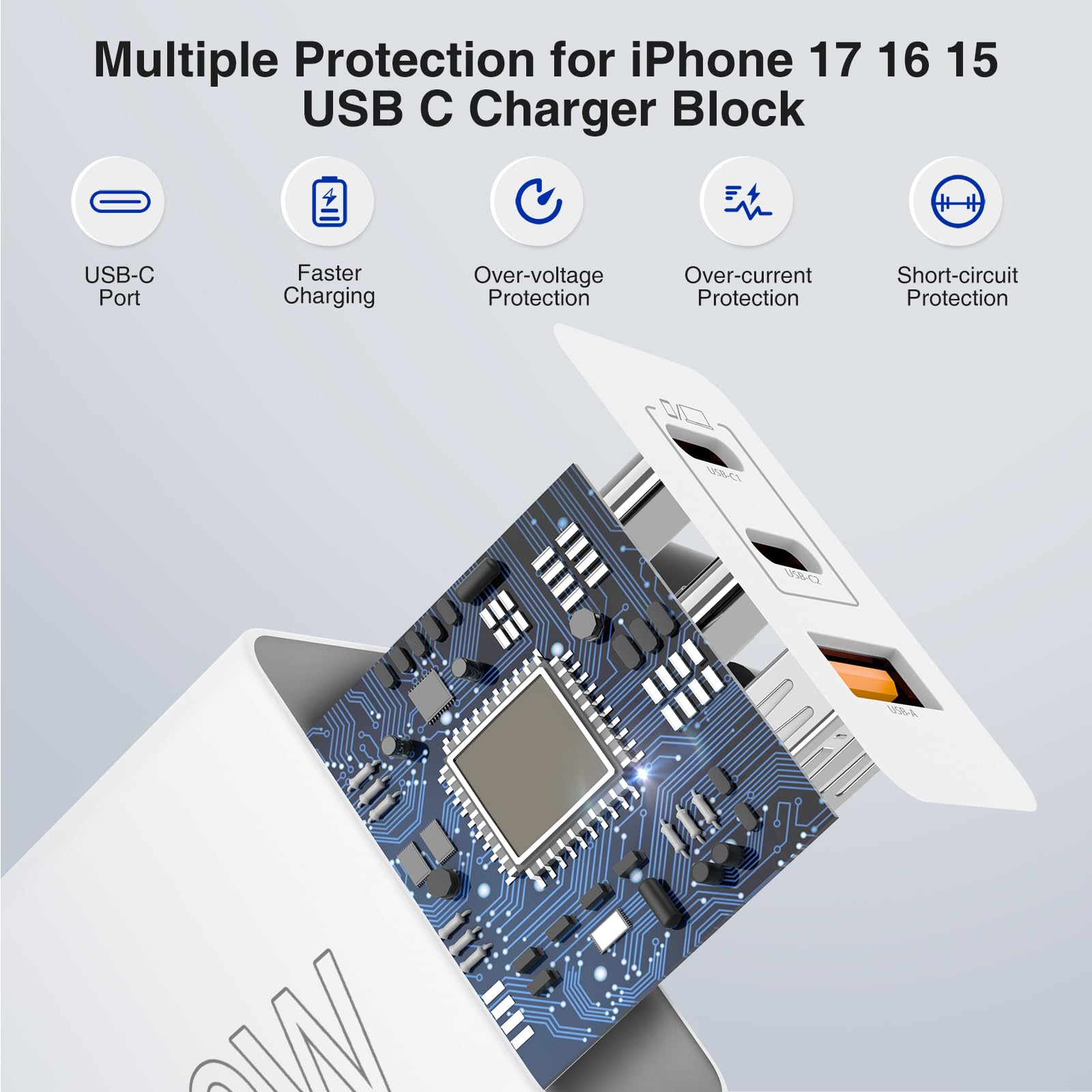 Caricatore USB C da 100 W, stazione di ricarica super veloce/cavo USB C lungo 3 m, 65 W tipo C, adattatore per laptop per MacBook Pro/Air/iPhone 17 16 15 Pro Max/Samsung Galaxy S26 S25 S24 S23 S22 S21
