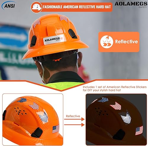 Miniatura 6 de Aolamegs Safe Casco duro de ala completa con patrón de fibra de carbono con visera, casco de seguridad de construcción aprobado por la OSHA para