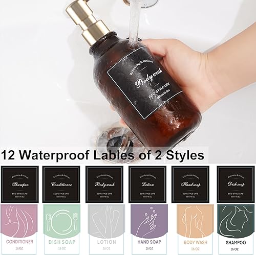 Miniatura 4 de Juego de 3 dispensadores de champú y acondicionador, elegante dispensador de champú y acondicionador recargable de 16.9 onzas, dispensador de