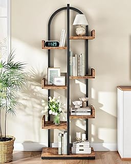 Corner Bookshelf, Curved 6-Tier Bookcase with Anti-Tip Kit, Adjustable F...