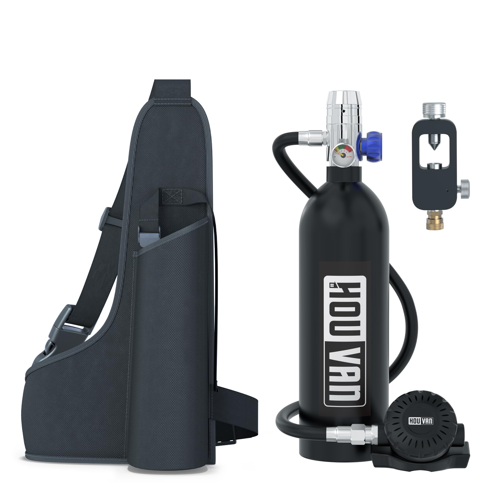 HOUVAN H400 Diving Tank 1.0L Diving Tank Holder 15-20 Minutes Breath Portable Tank with On/Off Valve Pony Bottle for Exploration Fun/Emergency