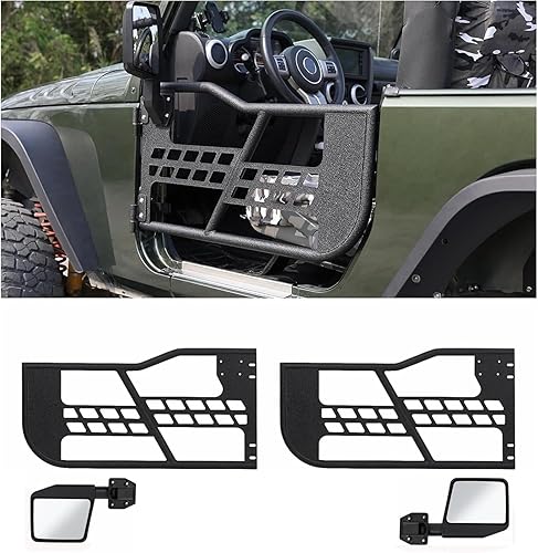 Miniatura 2 de Puertas tubulares todoterreno Safari con espejo lateral compatibles con Jeep Wrangler JK 2007-2018 (solo 2 puertas)  Juego de 2 puertas de tubo