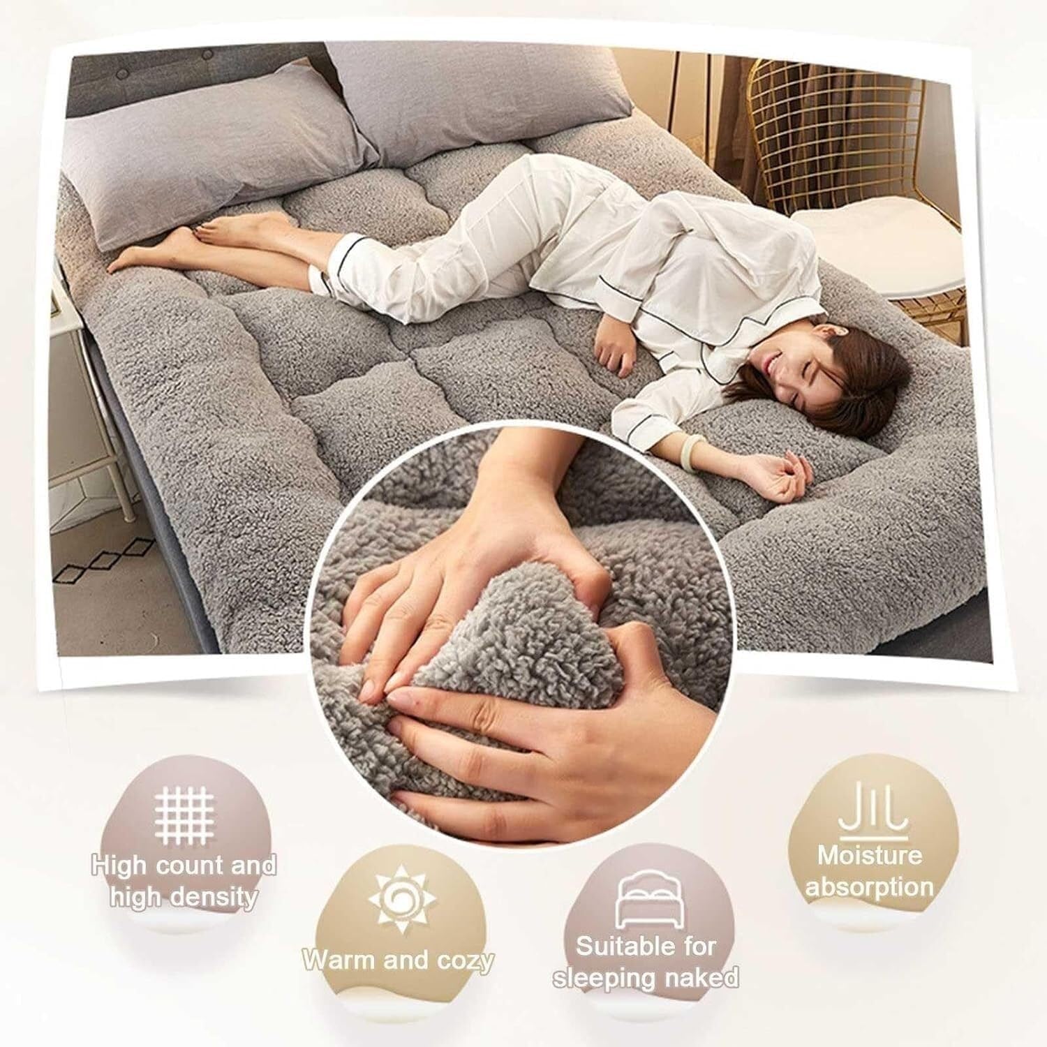 Ulepszony japoński materac futon o grubości 10 cm – miękka przenośna podkładka do spania, puszyste łóżko podłogowe do pokoju gościnnego, akademika, na kemping i podróż, wygodne rozwiązanie do spania