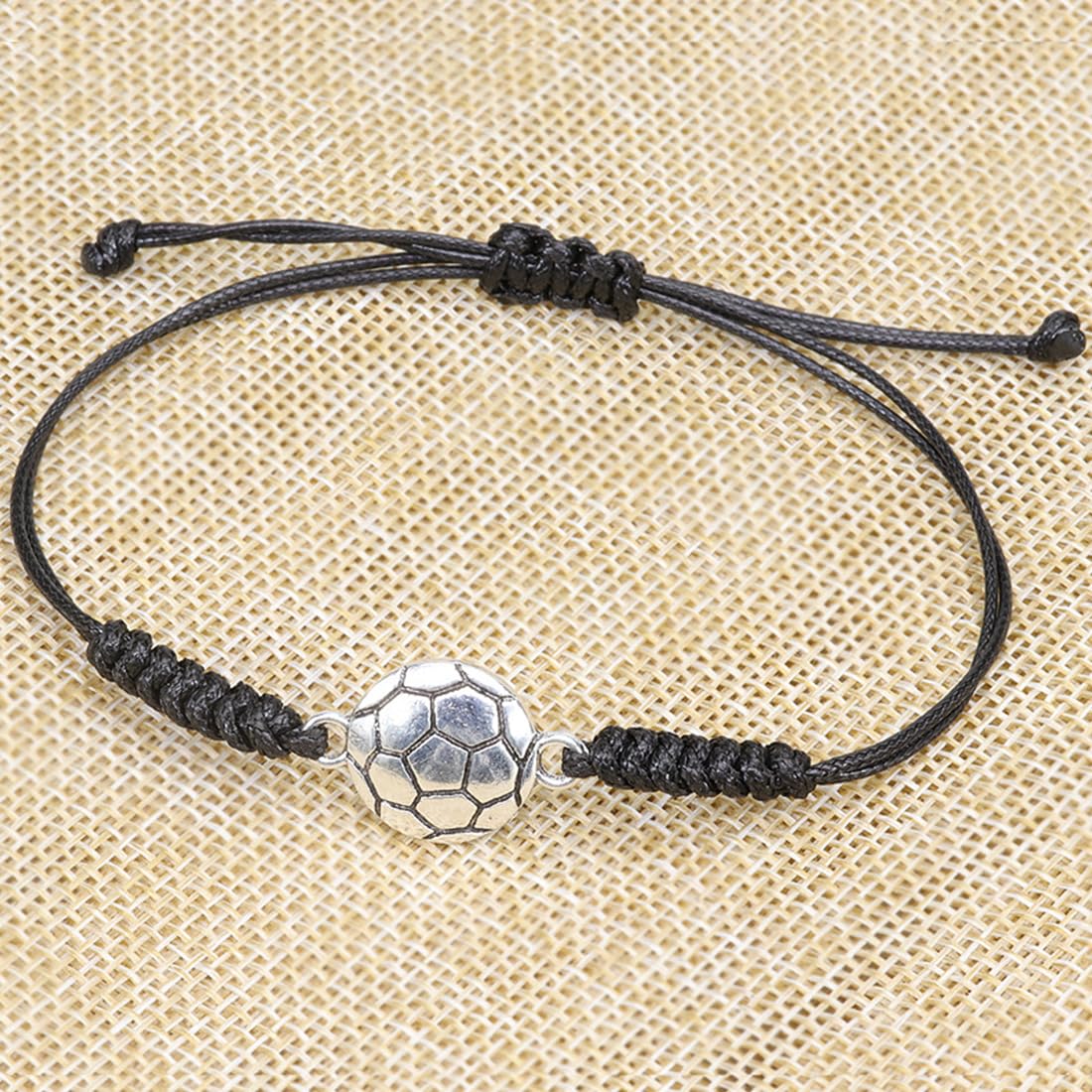 Pulseras de Fútbol Set de 12 Ajustables Tejidas Negro Regalo Deportivo
