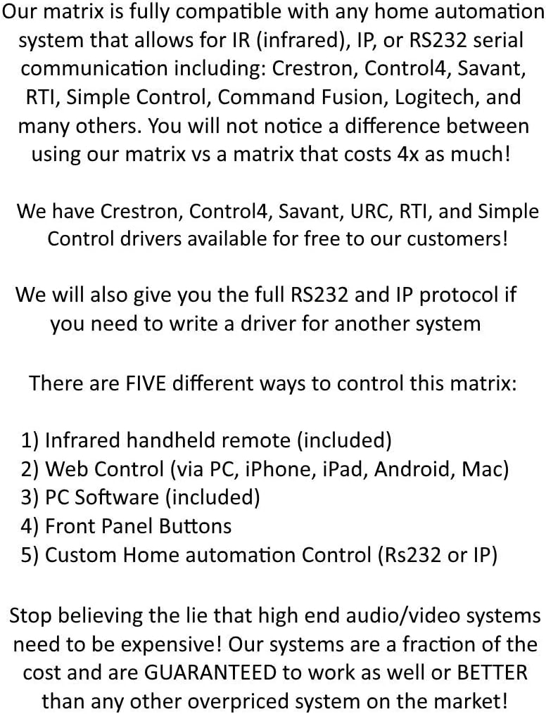 8x16 HDbaseT 4K Matrix SWITCHER 8x8 16x16 with 8 Receivers (CAT5e or CAT6) HDMI HDCP2.2 HDTV Routing SELECTOR SPDIF Audio CONTROL4 Savant Home Automation 4K2K : Electronics