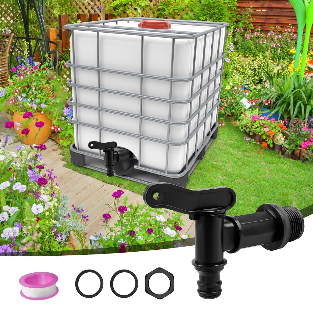 Robinet Cuve Plastique, Robinet Recuperateur Eau de Pluie avec Joint 3/4" Robinet pour Citerne Pluies avec Ruban étanche Boucle Filetée pour le Jardin l'Industrie Recuperateur Eau de Pluies