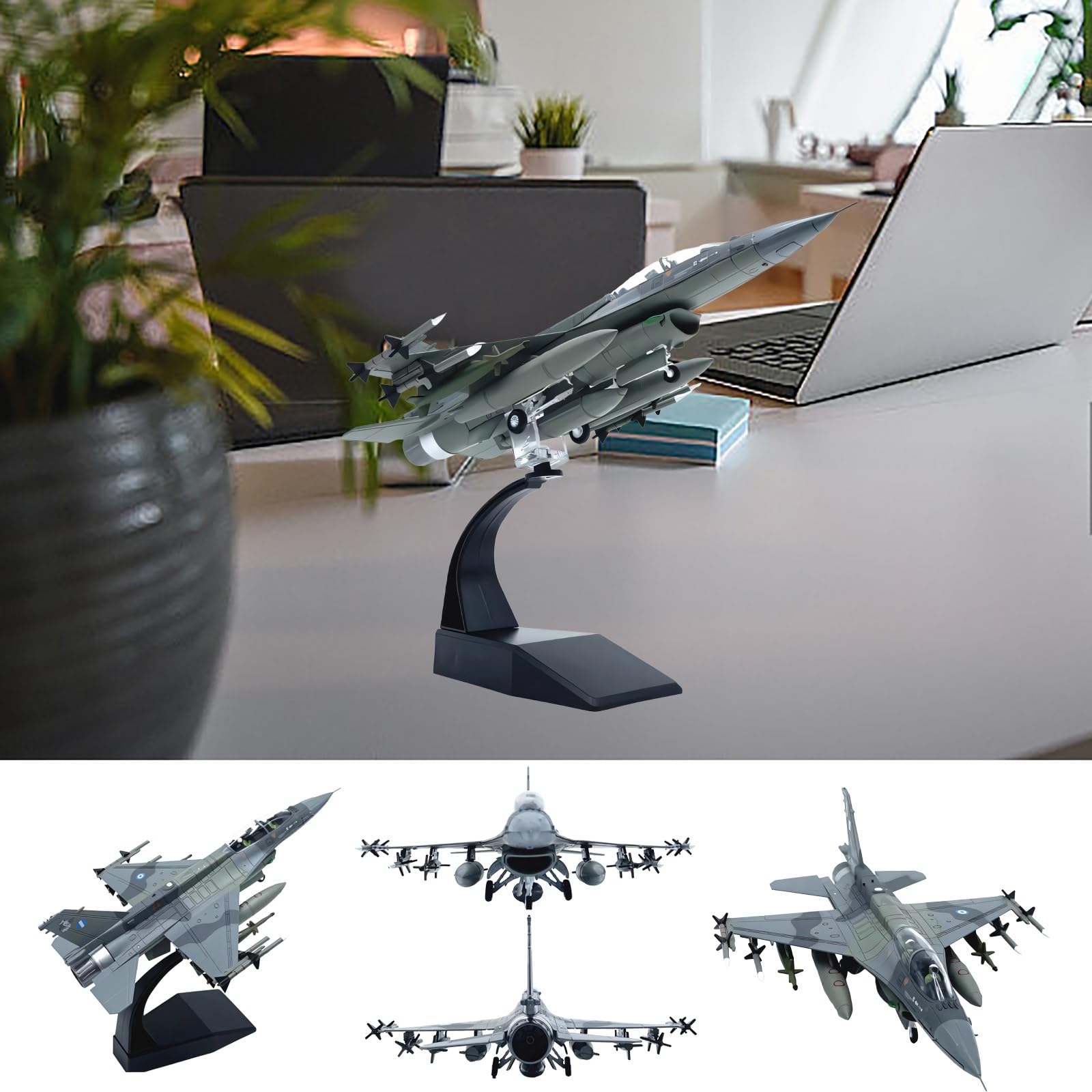 Model myśliwca ze stopu F-16D w skali 1:72 - odlewany ciśnieniowo samolot wojskowy do kolekcjonowania ze stojakiem, bardzo szczegółowa symulacja statyczna do dekoracji