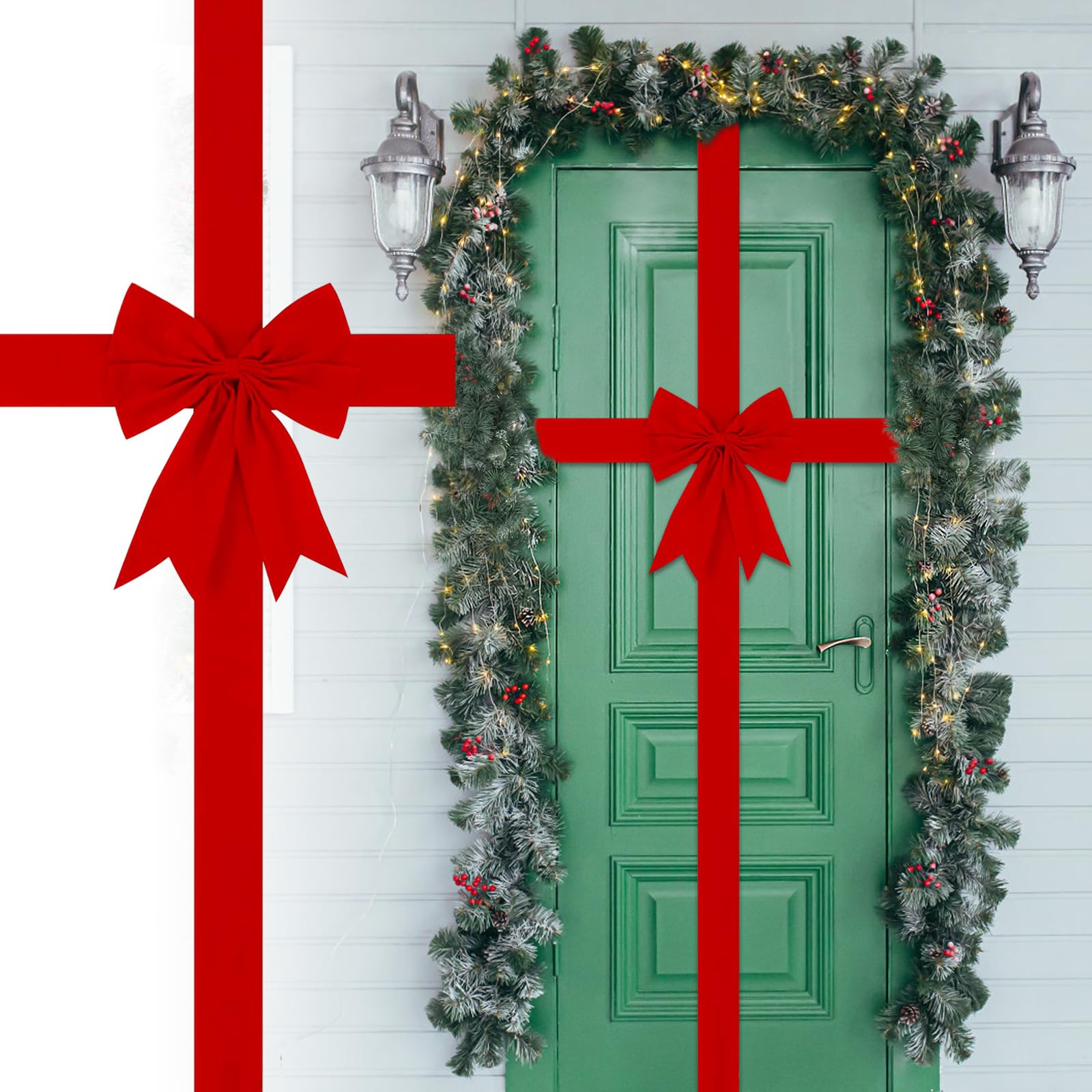 Christmas Door Ribbon Bow: 40x33 cm Large Red Christmas Tree Velvet Bows for Fireplace Home Front Door Decorations