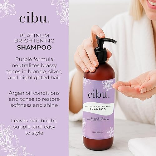Miniatura 10 de CIBU Platinum Brightening Shampoo 30016 Purple Formula tonifica y protege el cabello rubio, plateado y con reflejos  Sin sulfato elimina los tonos