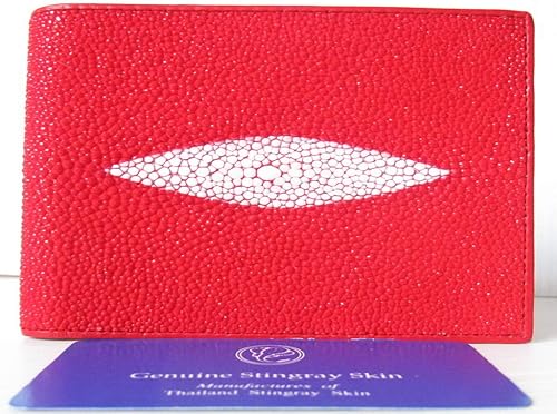 Miniatura 2 de Cuero auténtico de la piel de Stingray 1 ojo hombre bifold brillante rojo cartera