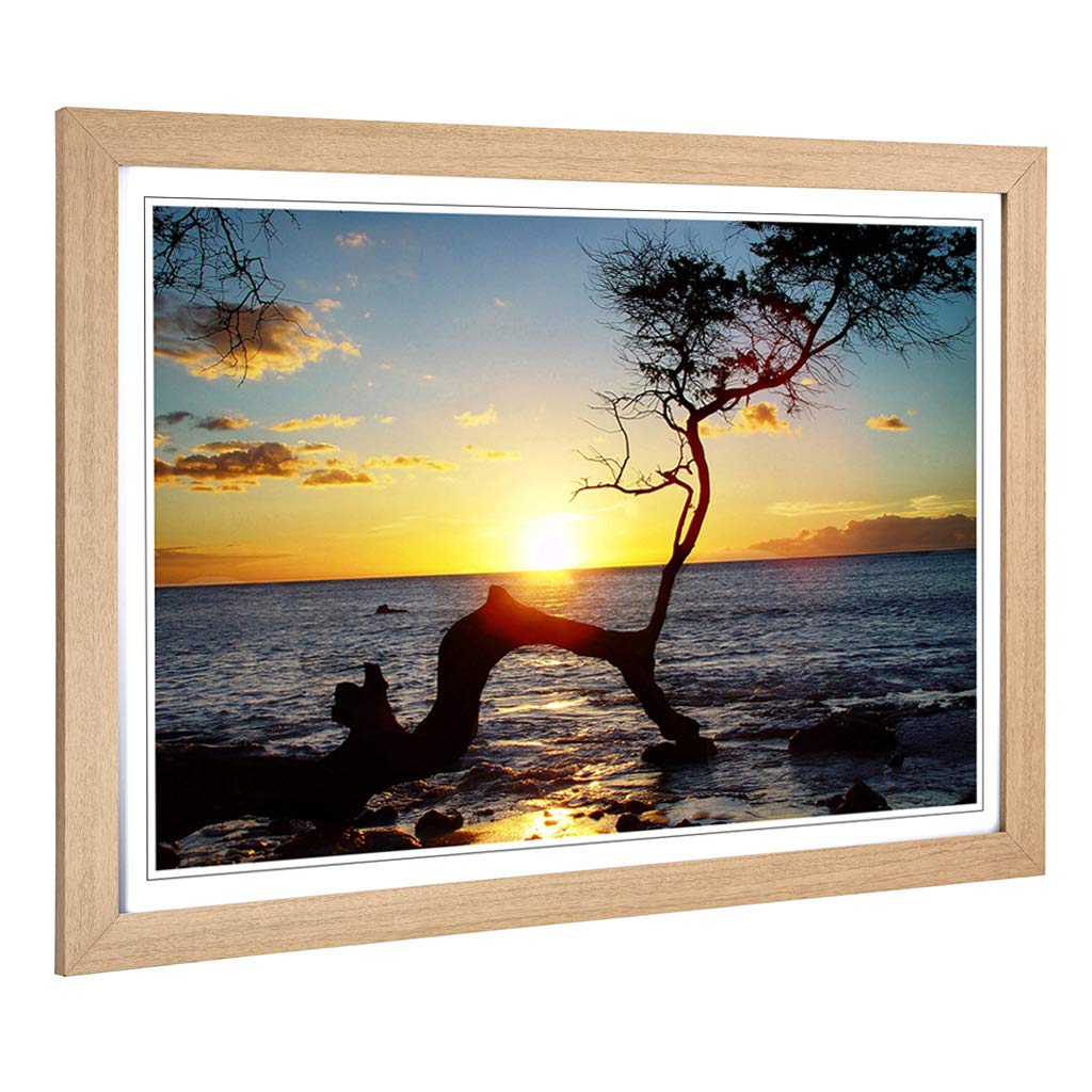 Big Box Art Framed Print of Seascape Hawaii Sunset (1) Design | Wall Art Picture | Home Decor for Kitchen, Living, Dining Room, Bedroom, Hallway, Office, Oak, A2 / 24.5x18 Inch / 62x45cm