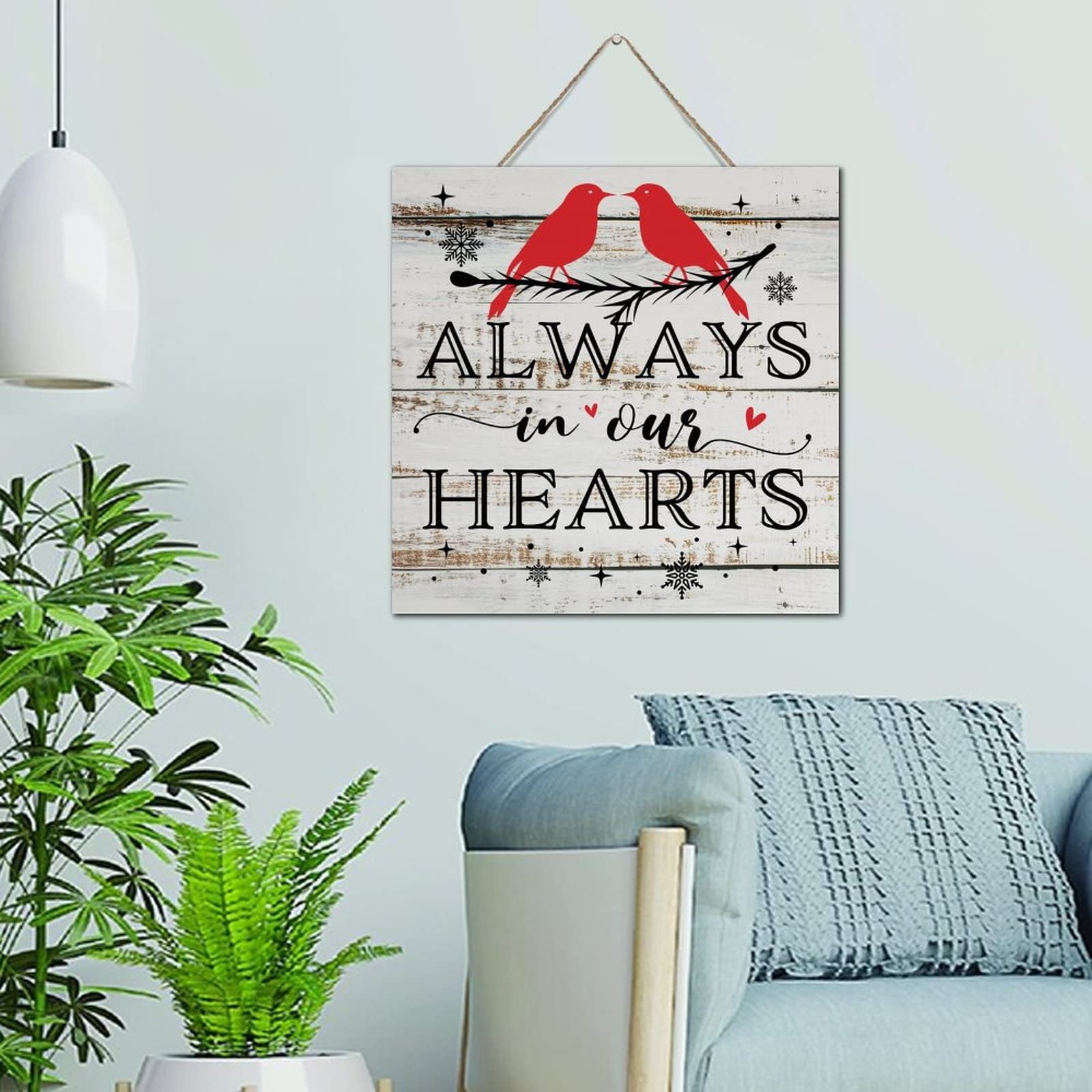 Plaque commémorative en bois Always in Our Hearts pour honorer un proche