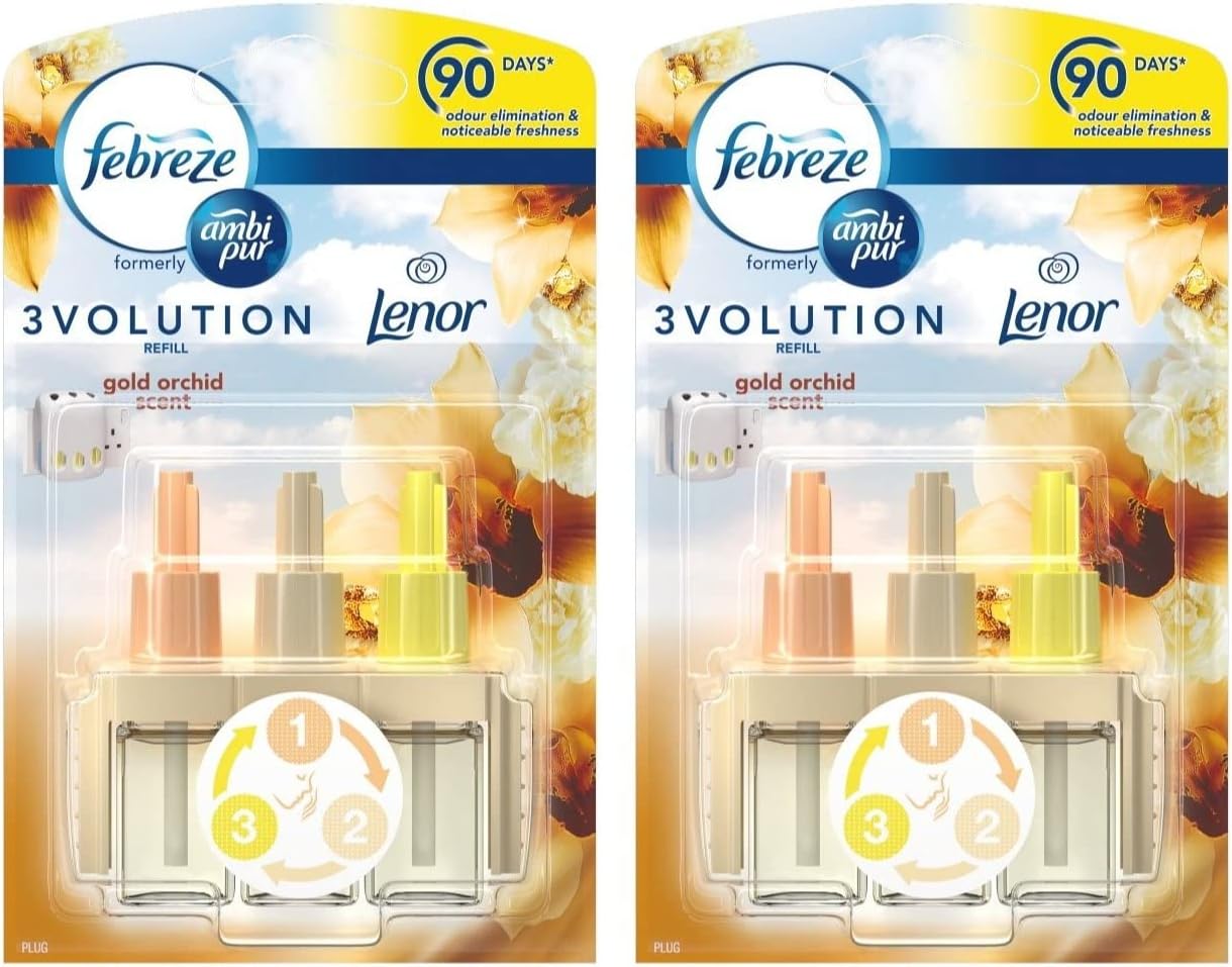 Febreze Ambi Pur 3Volution Air Freshener Plug in Diffuser Refills, Pack of Two, 2 x 20 ml, Gold
