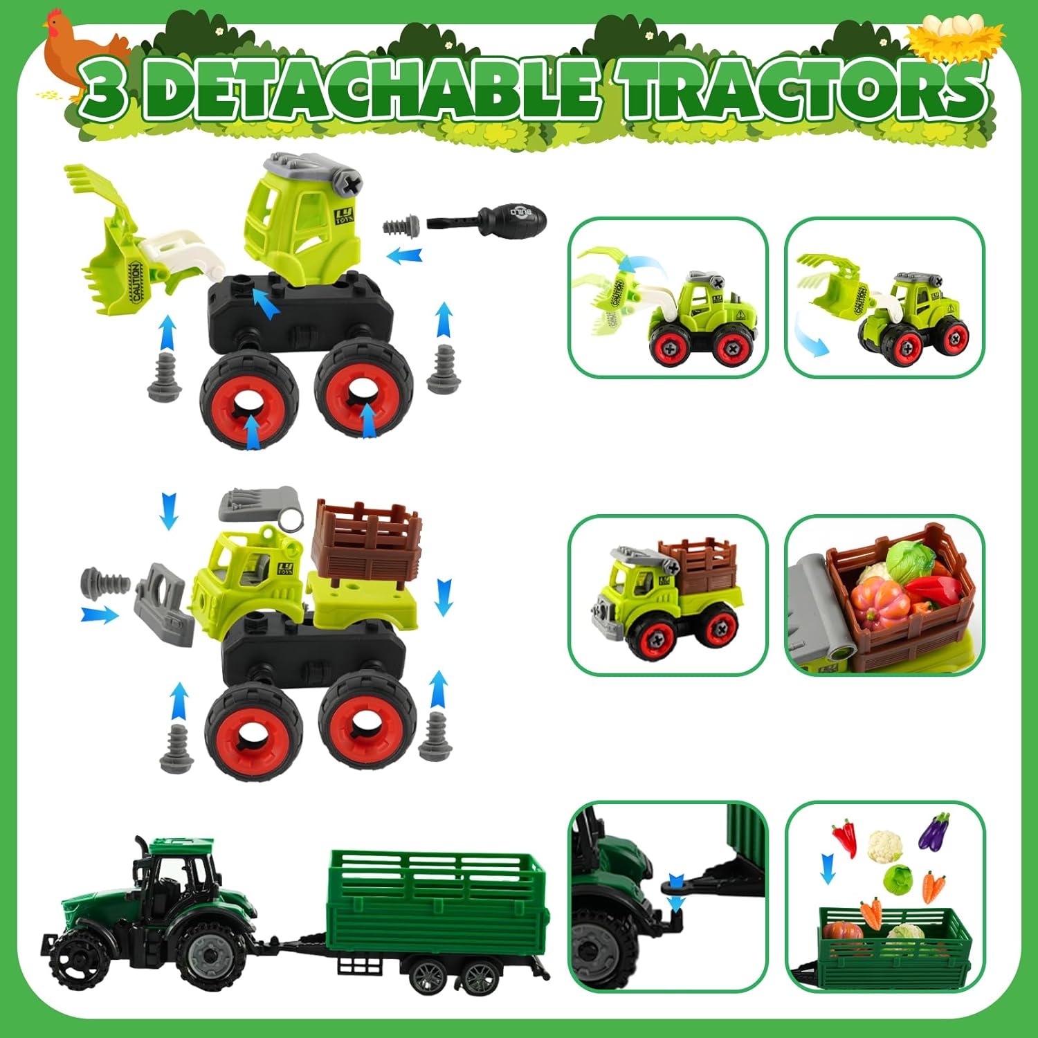 Farm Sensory Bin, 43 Pcs Play Sand Farm Toys Farm Animal Trucks Toys with 2.2lbs Play Sand, Farm Figures and Animals, Vegetables & Tractor Playset, Birthday Gift for Kids 3 4 5 6 7 8+