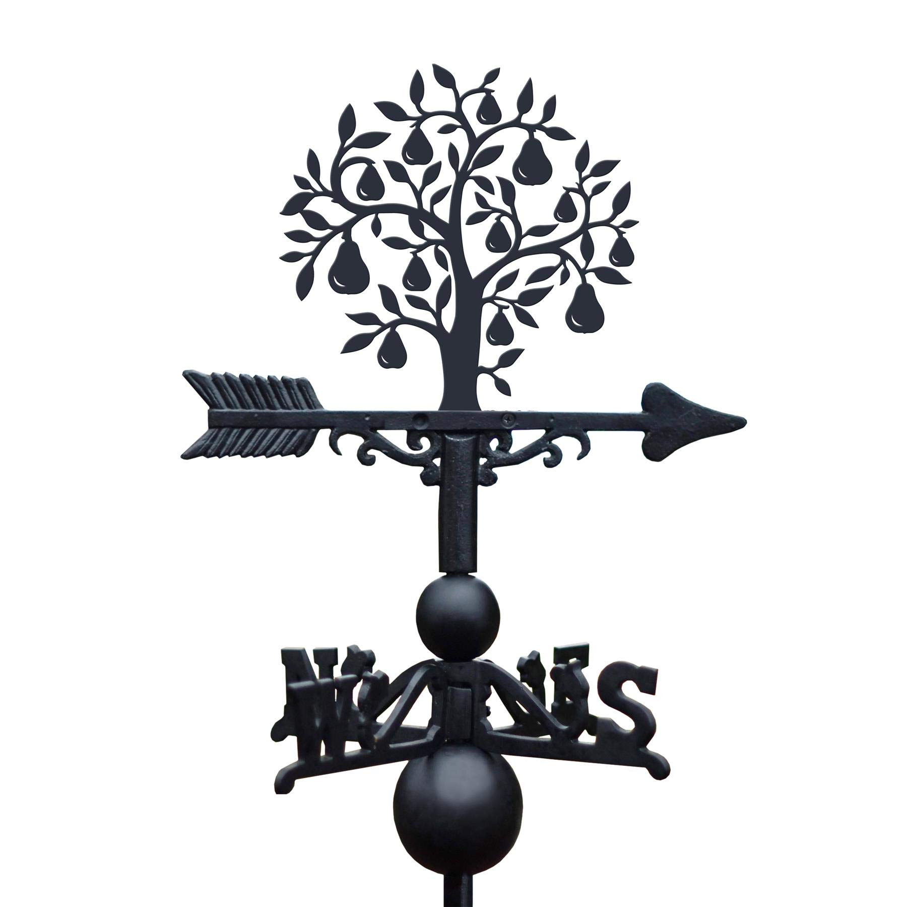 Black Cast Iron Large Pear Tree Weathervane - Outdoor Garden Roof Weathervane Ornament