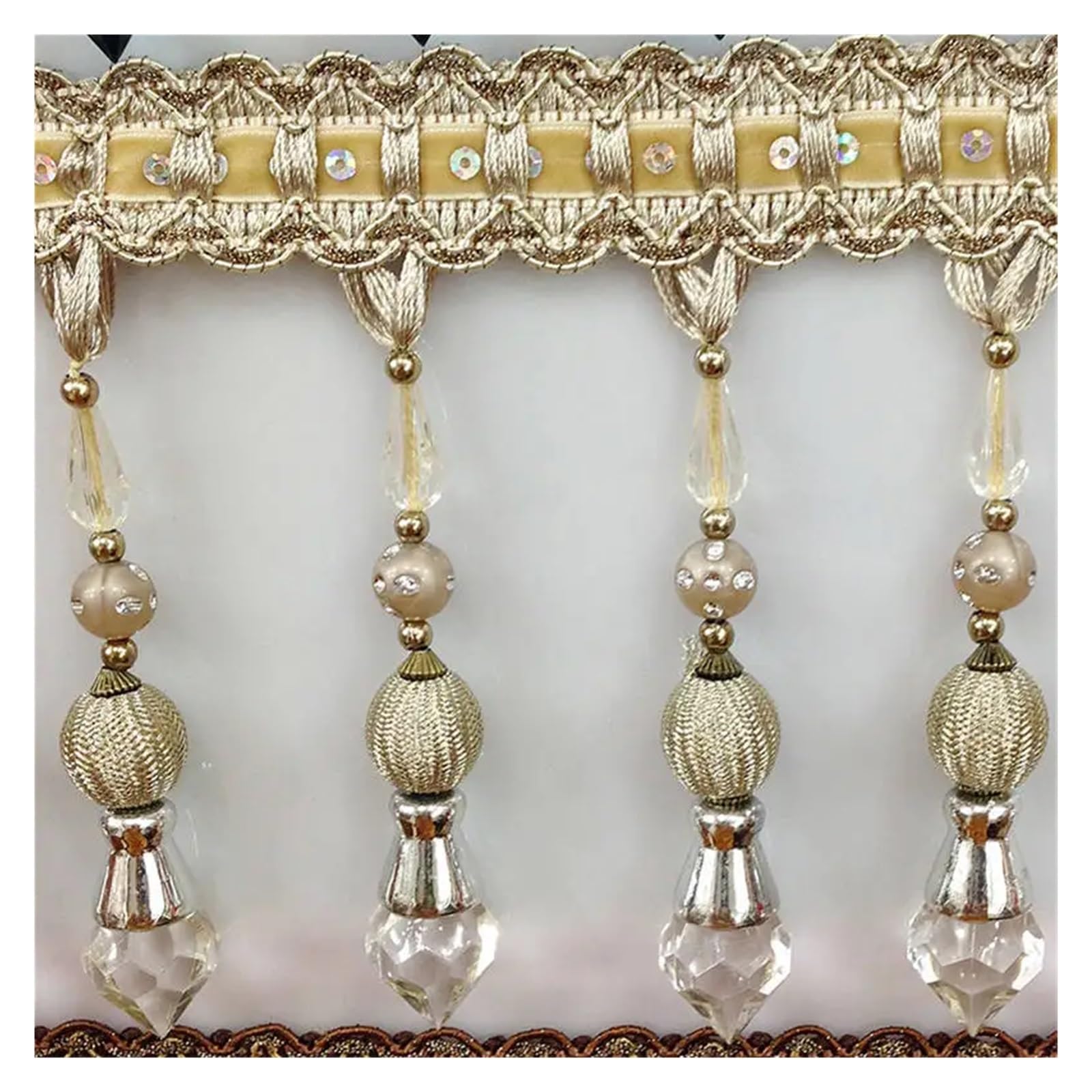 Fringe Trim con perlas 2 metros cortina con cuentas borde de flecos costura borla cristal tapicería DIY accesorios encaje artesanías(8)