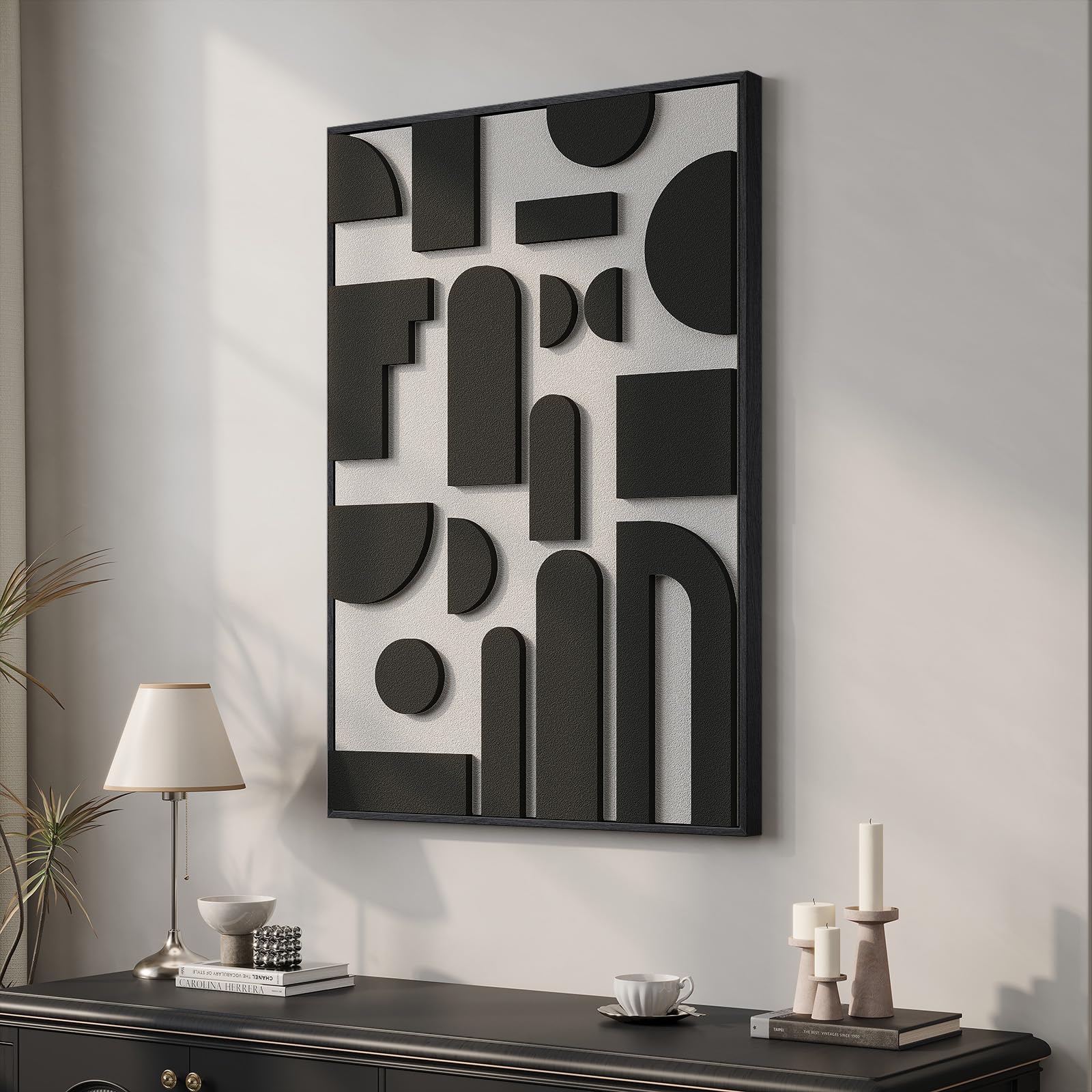 Large 3D Textured Framed Abstract Wall Art for Living Room, 3 Piece Modern Paintings Artwork for Walls, Black White Brown Geometric Sandstone Texture Pictures for Hallway Office Home Decor 24x36 In — view 47