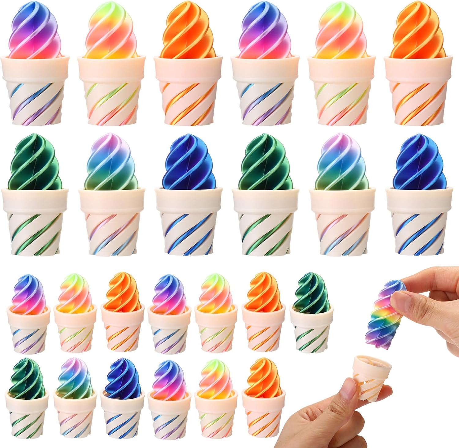 Pinkunn 24 Pcs 3D Printed Fidget Toy for Kids Adults Ice Cream Cone Fidget Spinner Back to School Flexible Stress Relief Sensory Fidgets for Anxiety Ice Cream Birthday Party Favor Cool Office Gifts