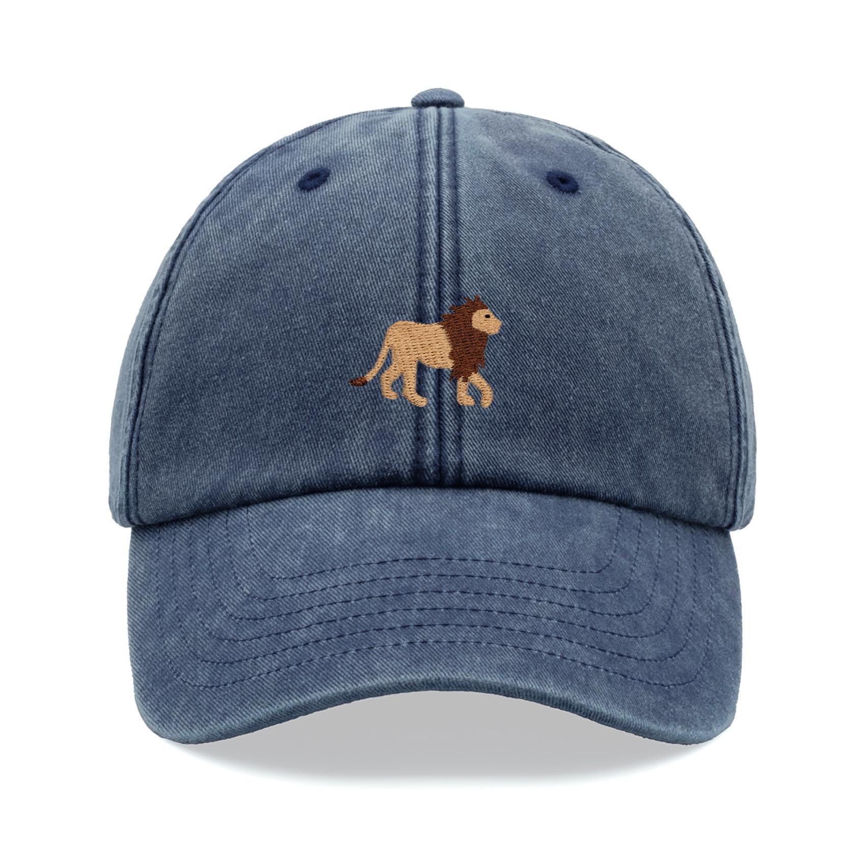 Cap Base Unisex Blue Denim Lion Baseball Cap Vintage Washed Dad Hat Low Profile Adjustable
