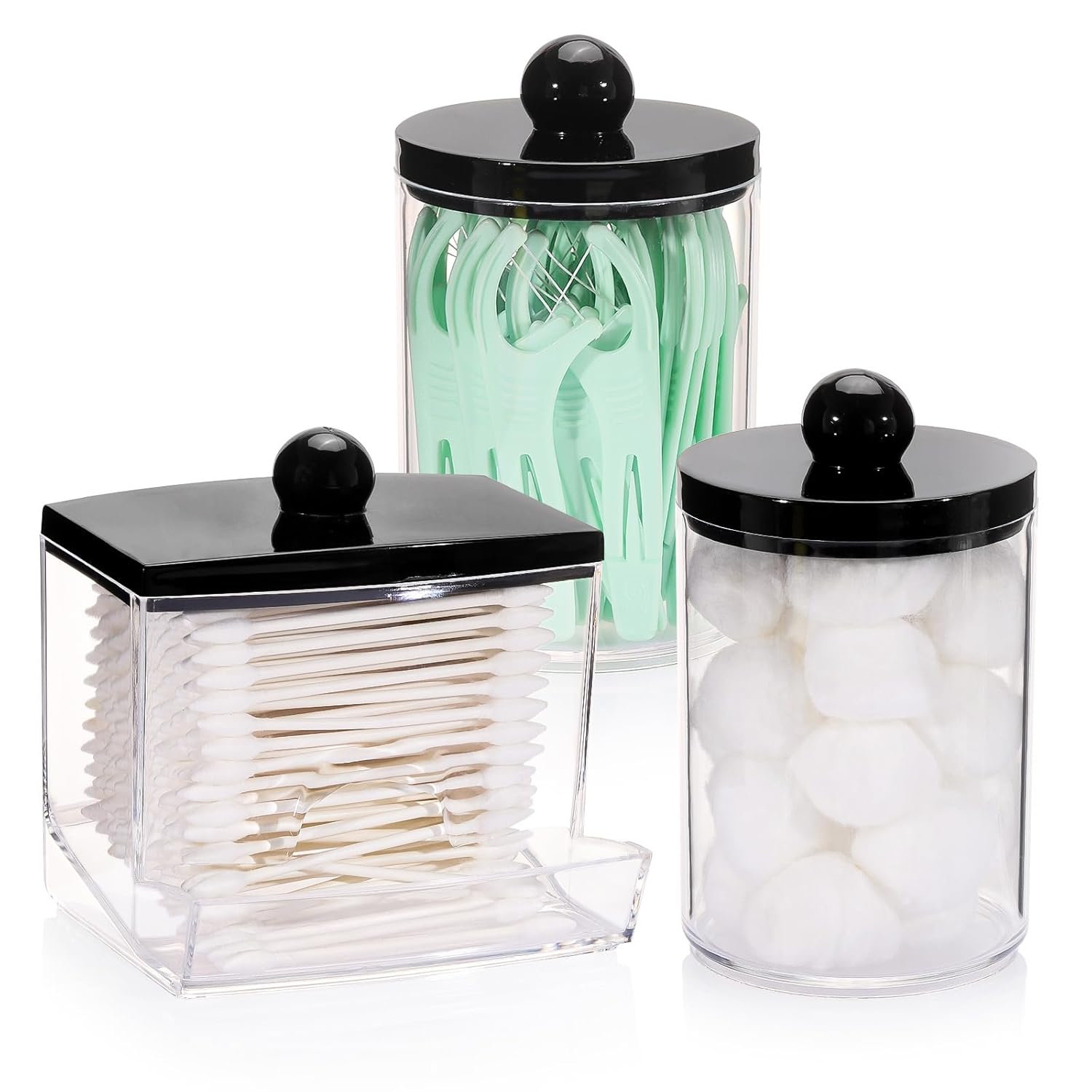 Tbestmax 10oz Cotton Ball Holder Qtips Dispenser Bathroom Container Organizer for Storage Cotton Swabs Pads - Apothecary Jar