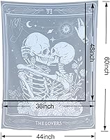 Vista 7 de KJHL The Lovers - Tapiz de calavera para colgar en la pared, tapiz gótico negro de bruja, tapiz de esqueleto vertical oscuro, tapices estéticos