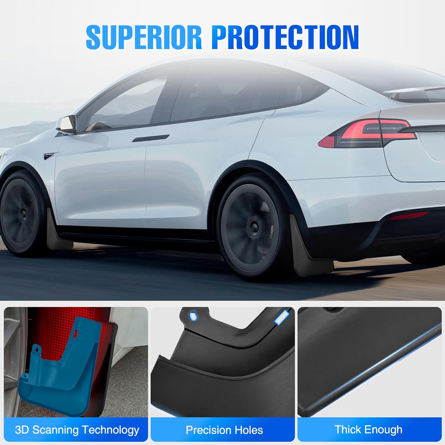 Nilight Mud Flaps for Tesla Model X 2022 2023 2024 2025 2026, No Drilling Precision Fit Exterior Accessories Heavy-Duty Splash Guards Protection, Front & Rear Set