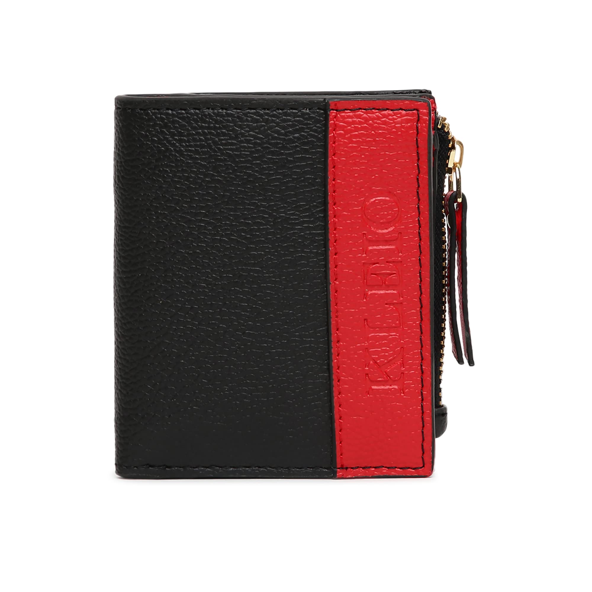 Vegan PU Color Blocked Bifold Wallet with Multi Card Slots with Zip for Women and Ladies (HO5019KL-BLRE)(Black RED)-image-17