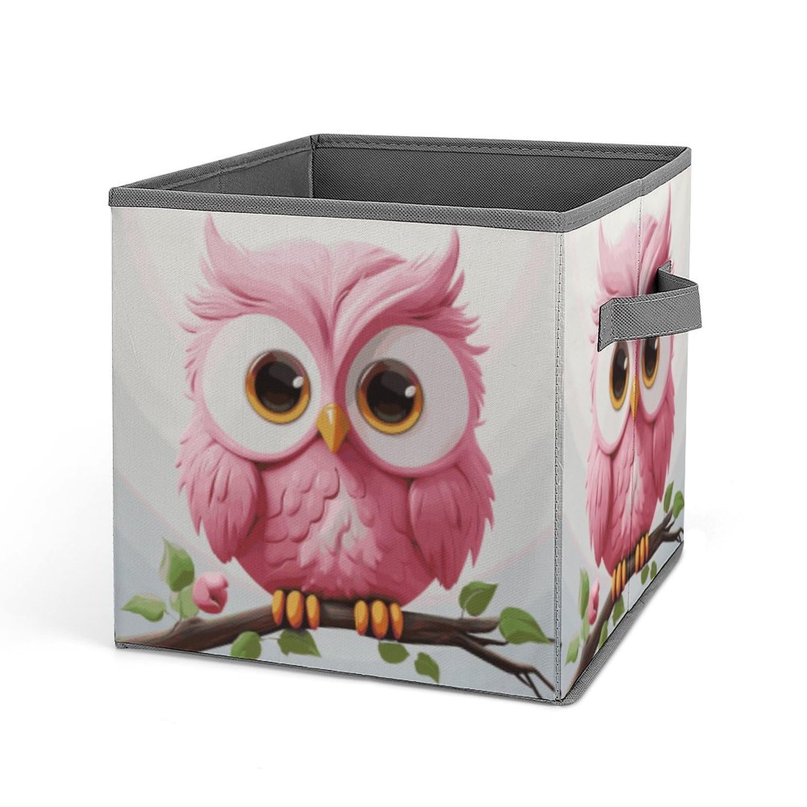 JTREHY A Pink Owl Storage Bins Sturdy Large Capacity Folding Sorting Boxes Convenient Stable Storage Box Collapsible Fabric Storages Cubes Organizer with Handles