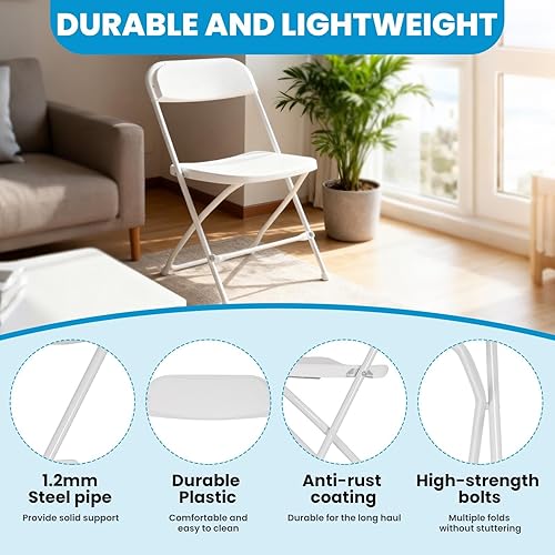 Miniatura 4 de Heavy-Duty Metal Frame Folding Chairs 10 Pack, 350Lbs Foldable Chairs with Anti-Slip Rubber Sleeve, 18L x 18W x 32H, Folding Chair for Wedding