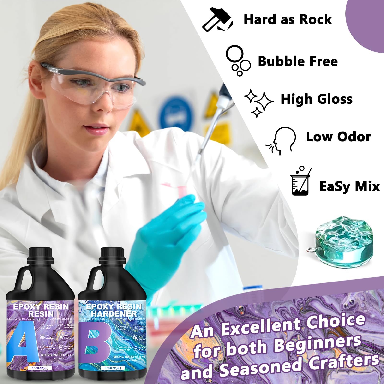 Kit Resina Epoxy Transparente 4L/135.2oz, 1:1 Relación, para Manualidades, Hacer Llaveros, Molde, Joyería, Mesa, Madera, DIY, Posavasos