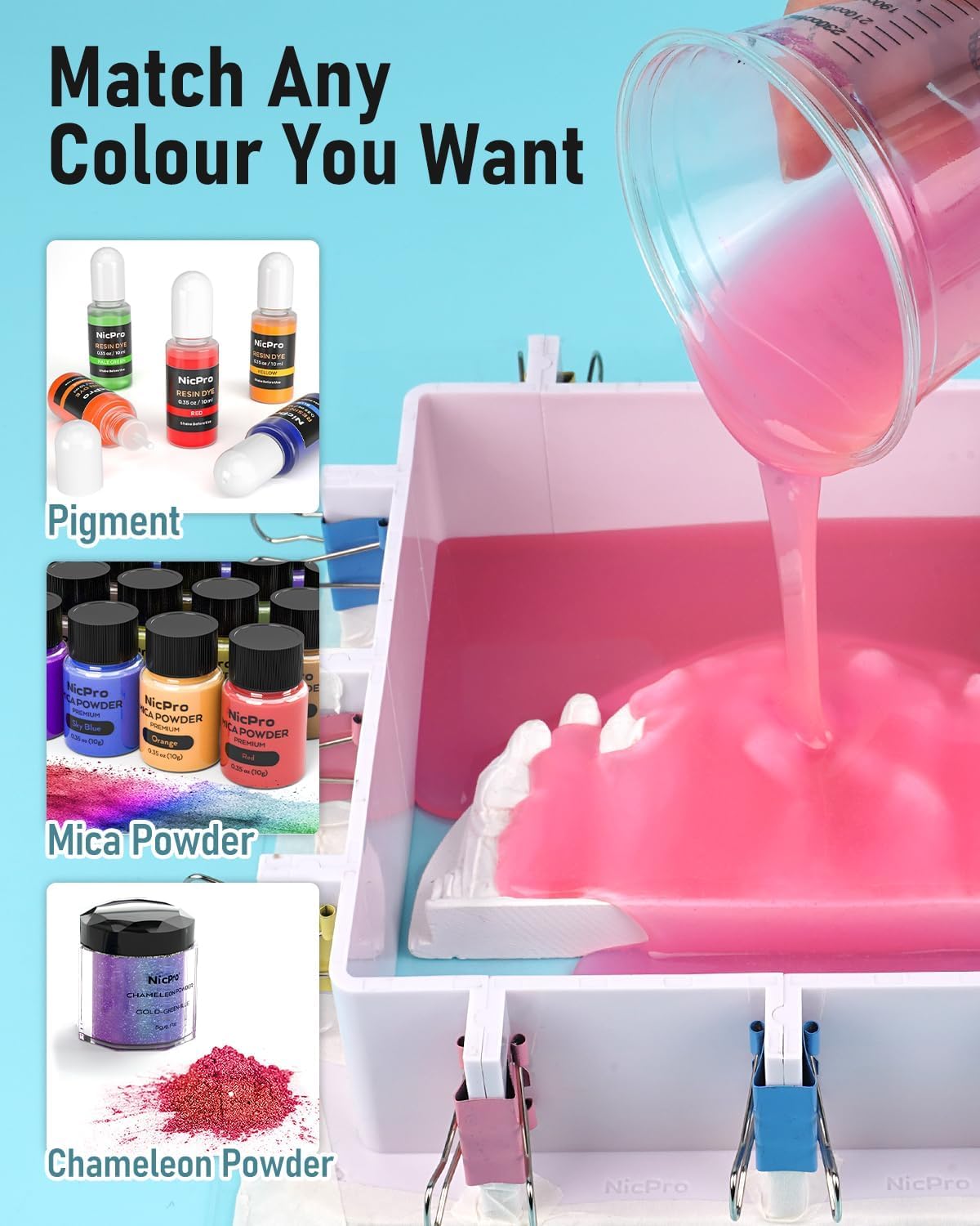 Nicpro 74oz/2188mL goma de silicona, Kit de fabricación de moldes de silicona relación de mezcla 1:1 para fundición de resinas 3D, bricolaje con carcasa de molde, tazas de mezcla
