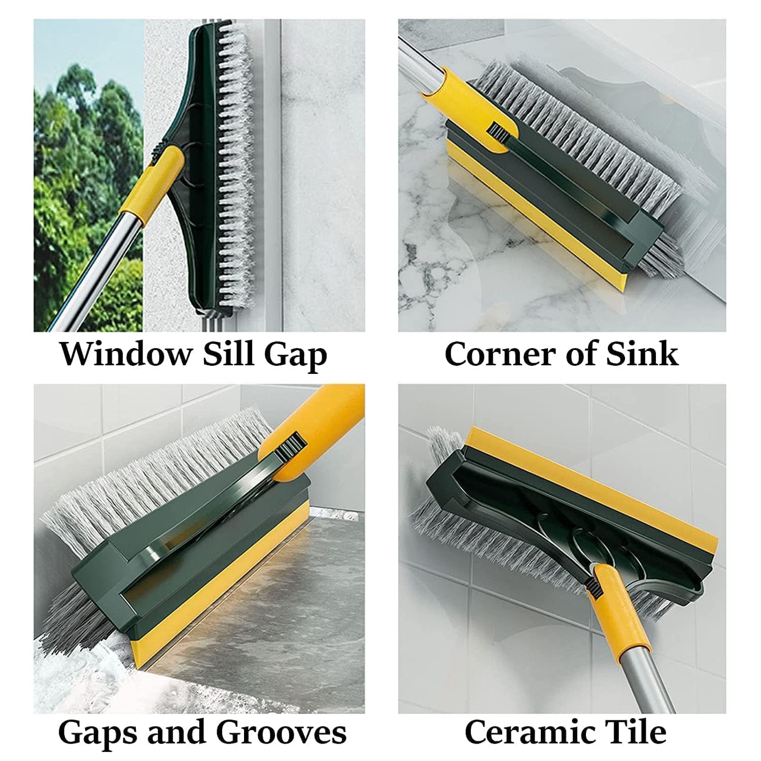 GFDesign 3 in 1 Bathroom Cleaning Brush with Wiper - Upgraded Tile Scrub Brush with Long Handle Tile Cleaner Brush, for Kitchen, Floor and Home - Heavy Duty, Durable, Bathroom Cleaning Accessories 1